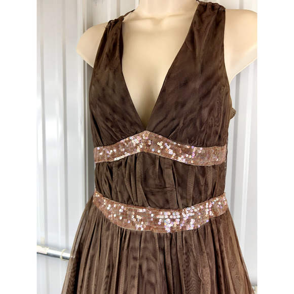 Vintage 90's RAMPAGE Dress sz 7‎ Tulle mesh halter babydoll sequins Forest Fairy - Picture 3 of 10